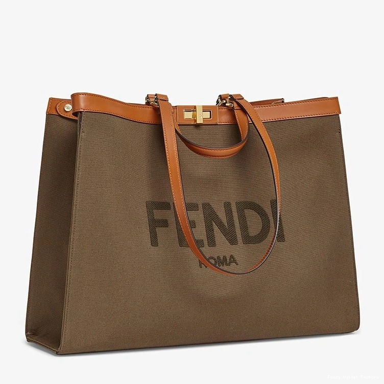 Affordable HOT ROMA In Medium Peekaboo Canvas Logo Brown X-Tote Fendi 0811